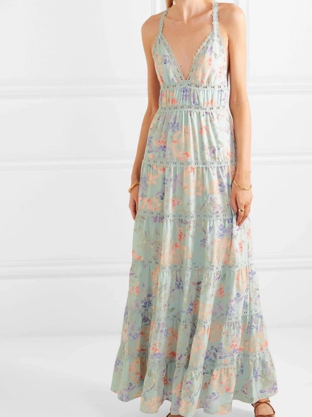 Alice + Olivia Mint Green Floral Maxi Dress